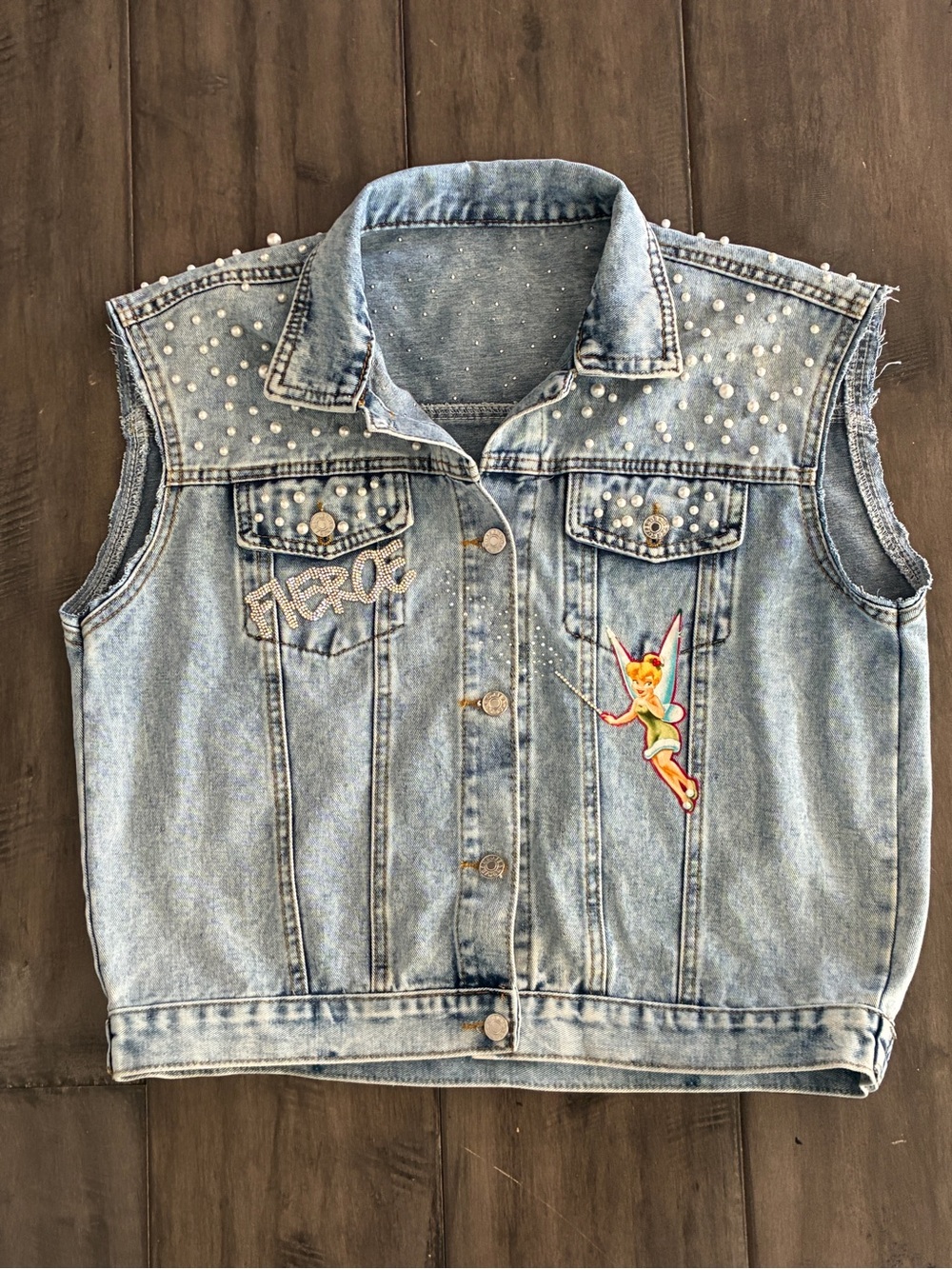 Disney Upcycled Peter Pan and Tinkerbell Neverland Denim Vest - Size XL - Picture 3 of 16